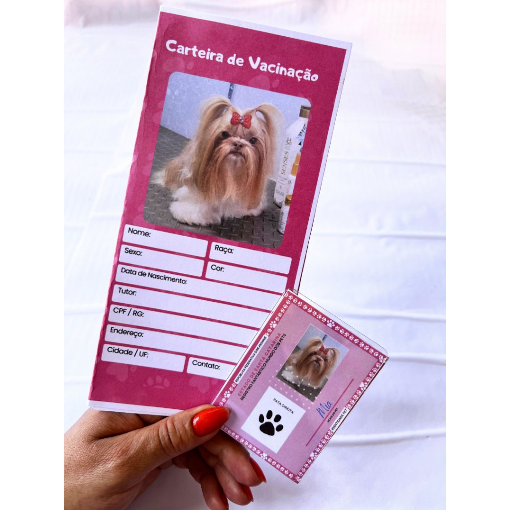 Kit Documento Pet Personalizado Identidade Pet Carteira de Vacinação  Animais de estimação cão e gato RG Pet