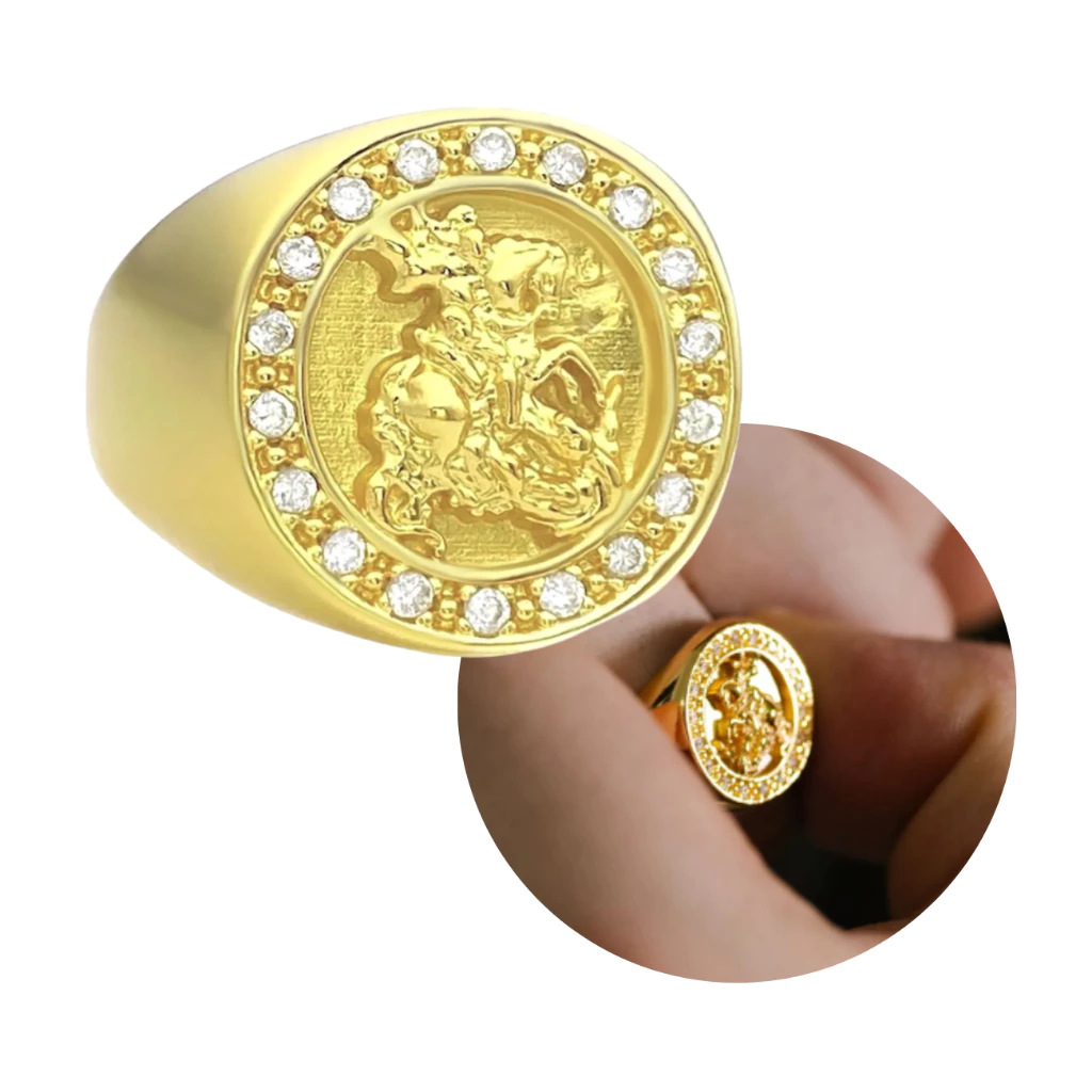 Deideira De Ouro Masculino São Jorge com Zircônia Banhado - Garimpo de Ouro