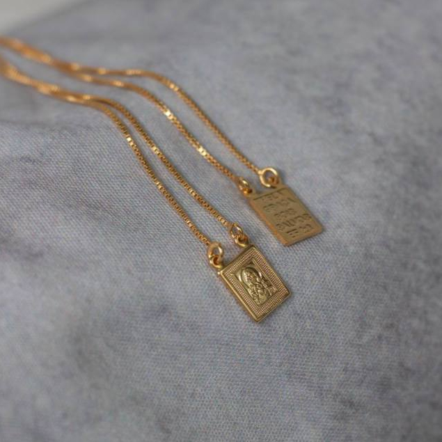 Escapulário Religioso Nossa Senhora Do Carmo e Sagrado Coração de Jesus Folheado Ouro 18K