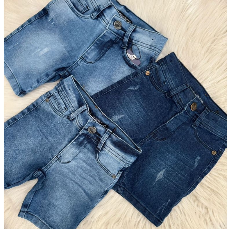 KIT 3 Bermuda Infantil Jeans De Menino Criança 2 a 10 anos Elastano Promoção Conjunto