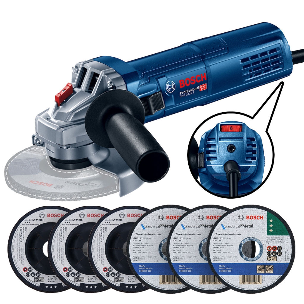 Esmerilhadeira GWS 9-125 S Bosch 900W com 6 Discos em Oferta na Shopee