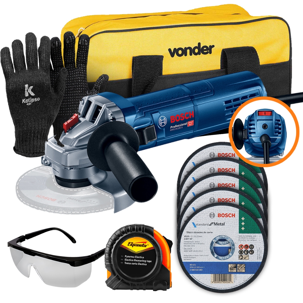 Kit Esmerilhadeira GWS 9-125 S Bosch 900W + Bolsa e Discos em Oferta na Shopee