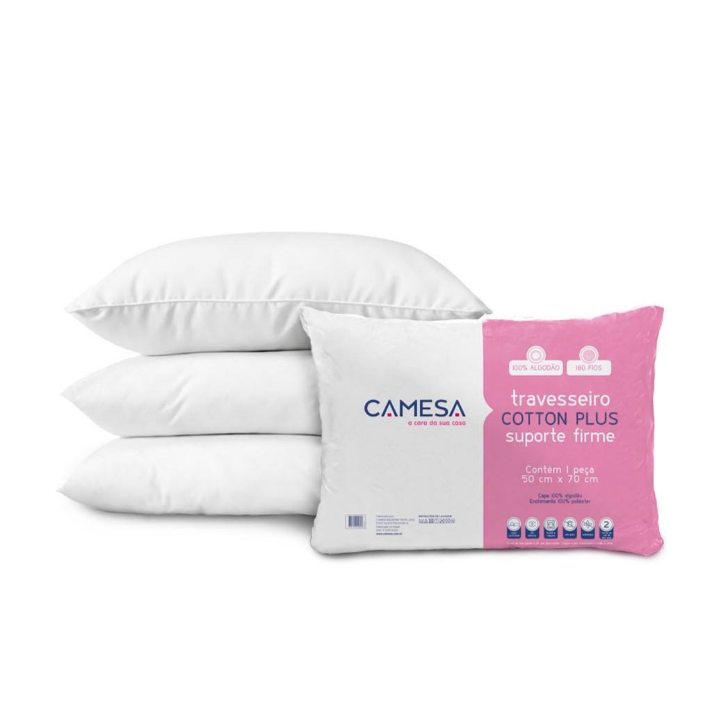Travesseiro a vacuo Cotton Plus Camesa Suporte Firme / Extra Firme 50x70cm em Oferta na Shopee