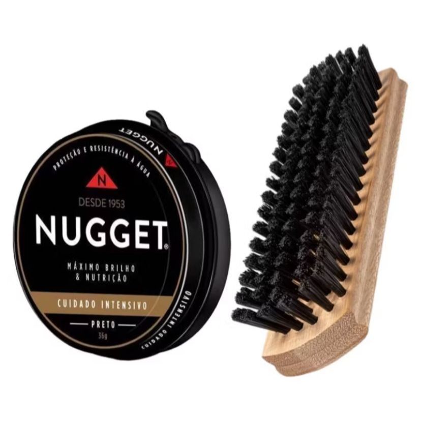 Kit 1 Escova De Sapato + 1 Graxa Pasta Nugget Preta ou Marrom Lata 36g em Oferta na Shopee