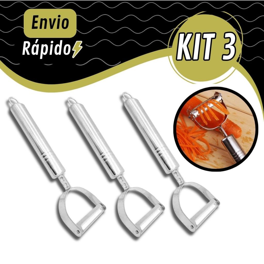 Kit 3 Descascador de Legumes e Frutas Para Cozinha Lâmina Afiada Top e Barato
