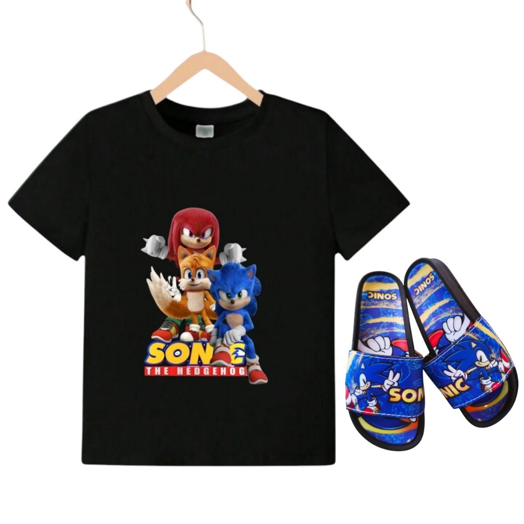 KIT: Chinelo SLID + Camisa Infantil SONIC STITCH MICKEY Menino Menina 100% Algodão LANÇAMENTO