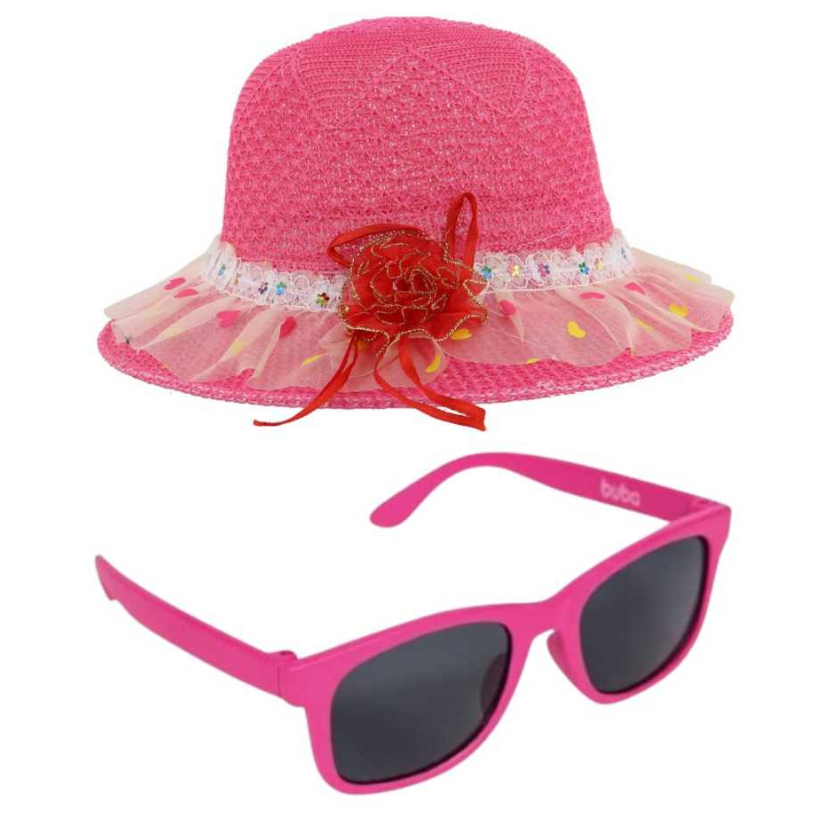Chapéu menina e oculos infantil feminino rosa com proteção uv , kit especial para presentear sua filha , lancamento