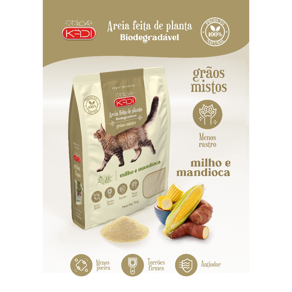 Areia Higiênica P/ Gatos Grãos Mistos Kadi 4kg