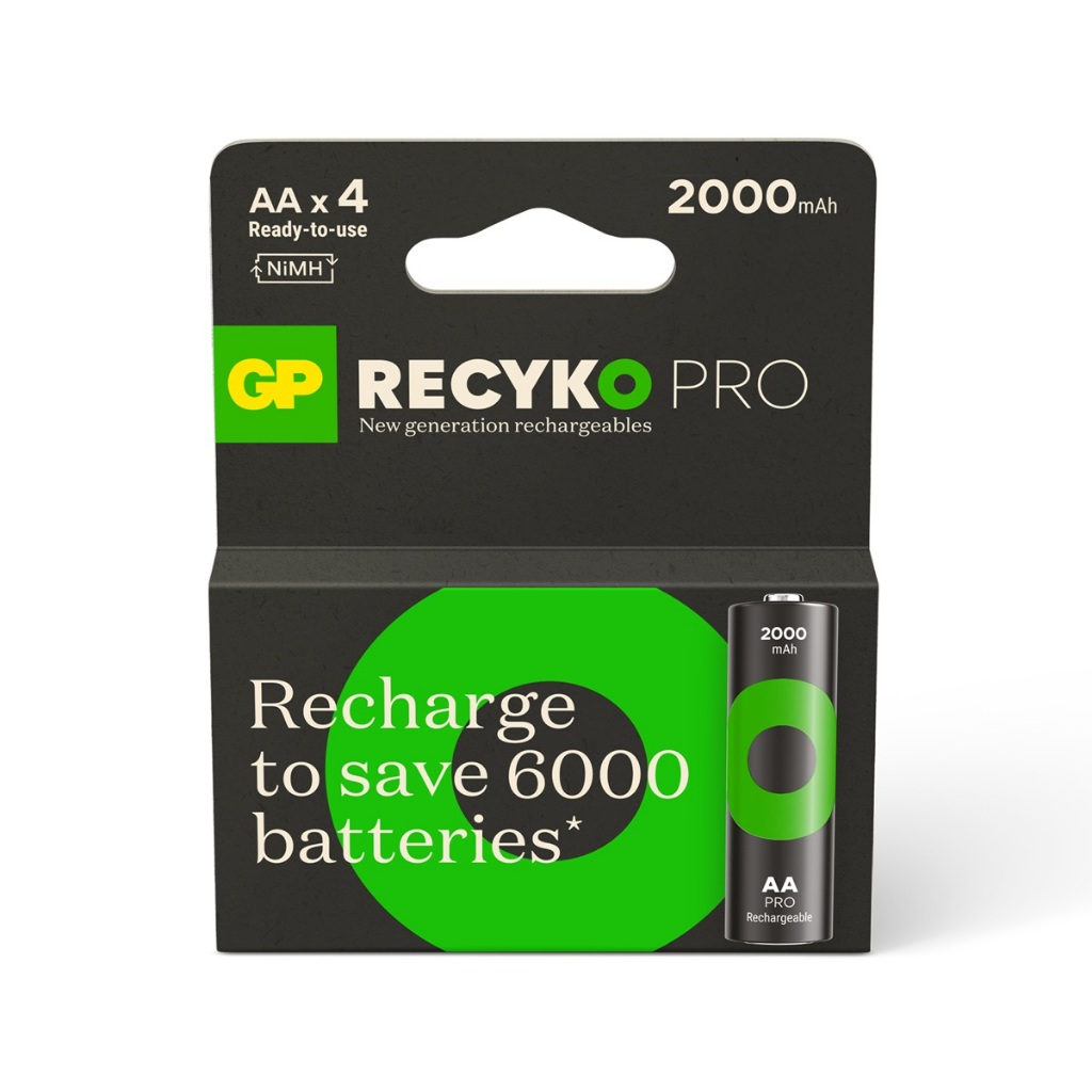 Pilha Recarregavel AA GP Recyko PRO Bateria 2A 2000mAh Pequena 4 unidades