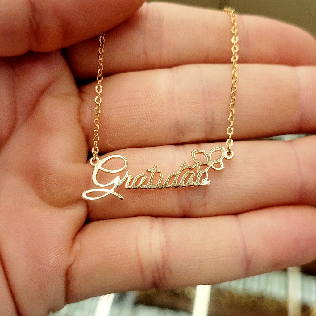 Colar Rommanel Gratidão com Borboleta Vazada Cordão de 50cm 532577 em Oferta na Shopee