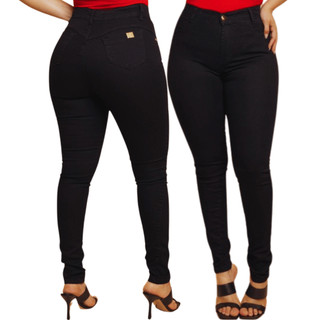 Calça Jeans Feminina Preta Empina Bumbum Cintura Alta Com Lycra Elastano Moda Premium Pro…