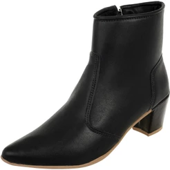 Bota Bico Fino Coturno Feminino Cano Curto Salto Com Ziper