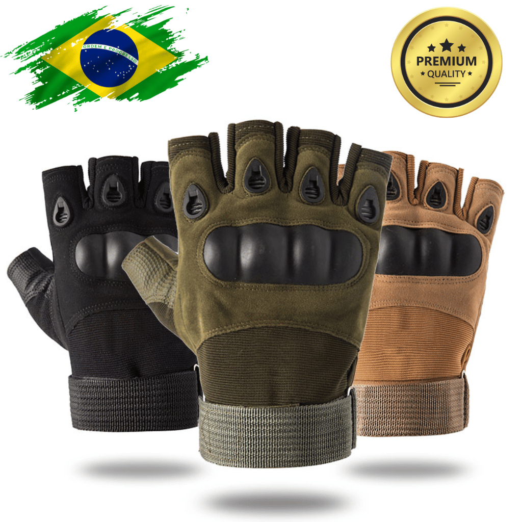 Luva Tática Meio Dedo Militar Tática Moto Ciclismo Trilha Esportes Airsoft PRETA VERDE TAN