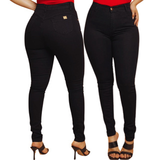 Calça Jeans Feminina Preta Empina Bumbum Cintura Alta Com Lycra Elastano Moda Premium Promoção em Oferta na Shopee