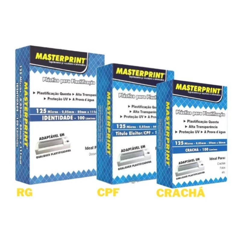 Kit 3 Plastificação  Rg+ Cpf + Crachá 125 Micras 0,05mm 100 Unidades de cada.