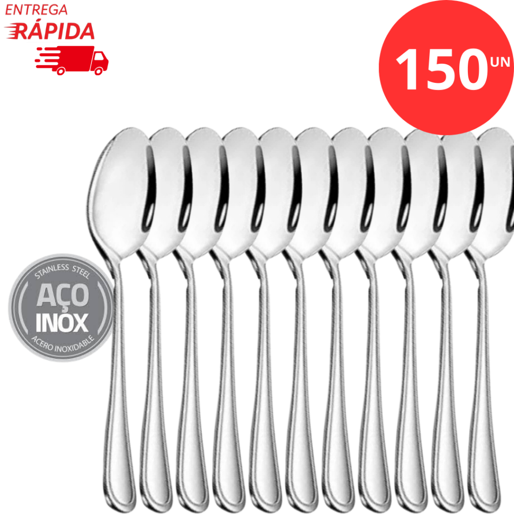 Kit 150 ou 60 Peças de Colher PREMIUM De Mesa Aço Inox Para Casa Cozinha Restaurantes Lanchonetes