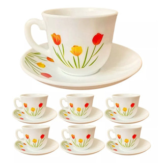 Jogo de Xícaras com Pires 12 peças Porcelana Decoradas Café Chá Canecas de Porcelana para ...