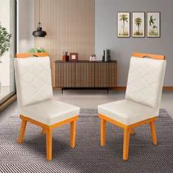 KIT cadeira Ana Matelassê tecido suede com Base Fixa de Madeira Maciça e Puxador Castanho