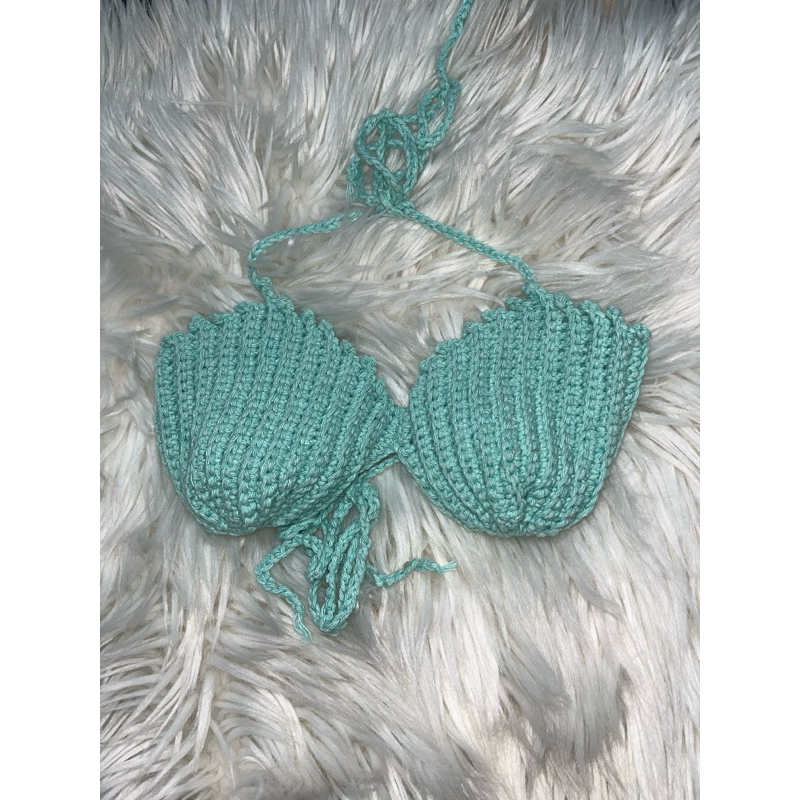 Top Cropped de Crochê Feminino Verão Praia Concha Com Amarração Feito à Mão