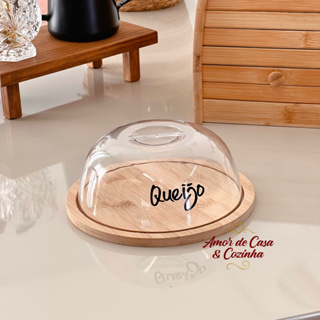 QUEIJEIRA DE BAMBU COM TAMPA DE ACRÍLICO 19 CM PERSONALIZADA em Oferta na Shopee