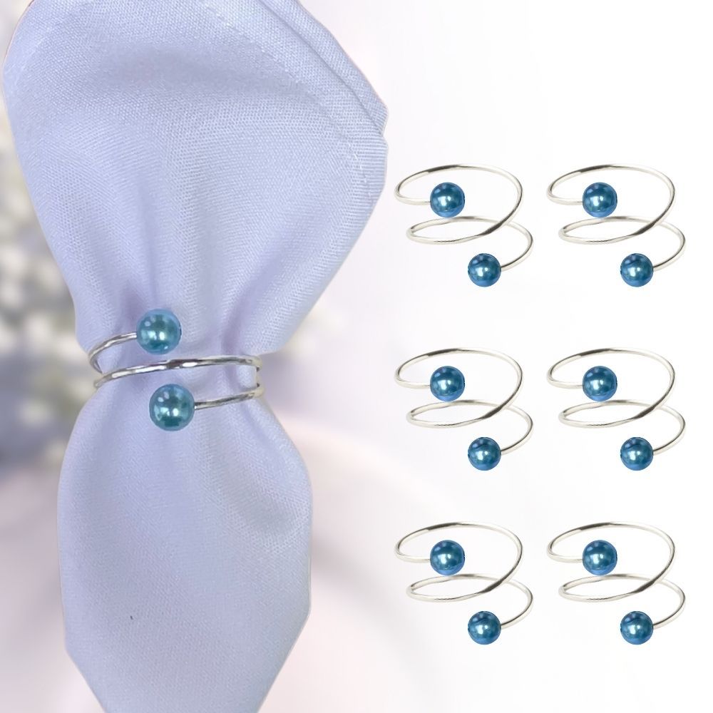 6 Porta Guardanapo Argola Mesa Posta Casamento Anel duplo com Perola Azul em Oferta na Shopee