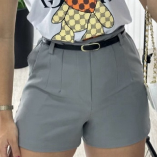 short feminino alfaiataria social cintura alta com cinto tendência promoção em Oferta na Shopee