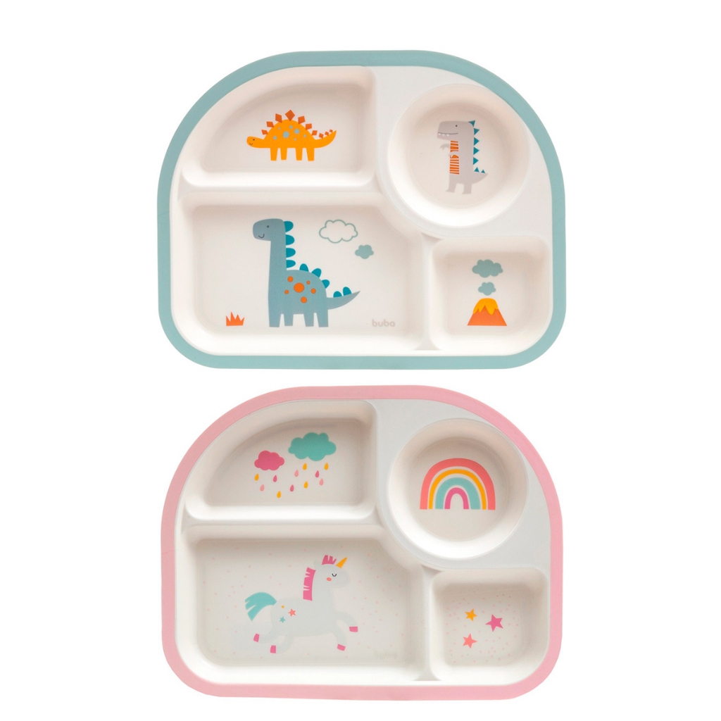 Prato Com Divisórias Magic Infantil Unicórnio Dino Buba em Oferta na Shopee