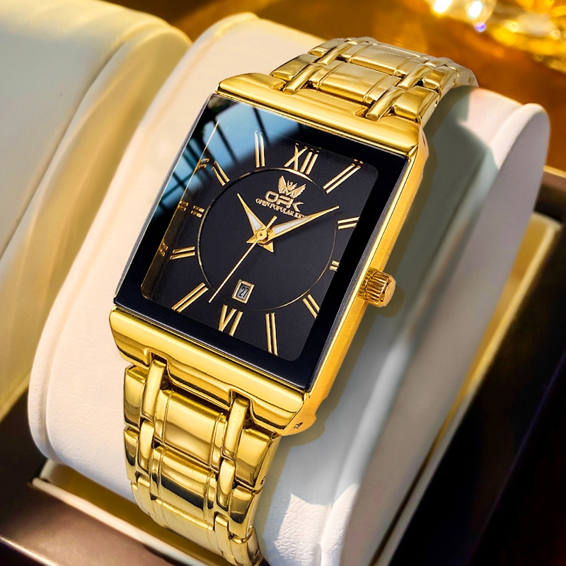 OPK & OLEVS Relógio Masculino 8156 A Prova D água Luminoso De Aço Inoxidável Preto & Dourado em Oferta na Shopee