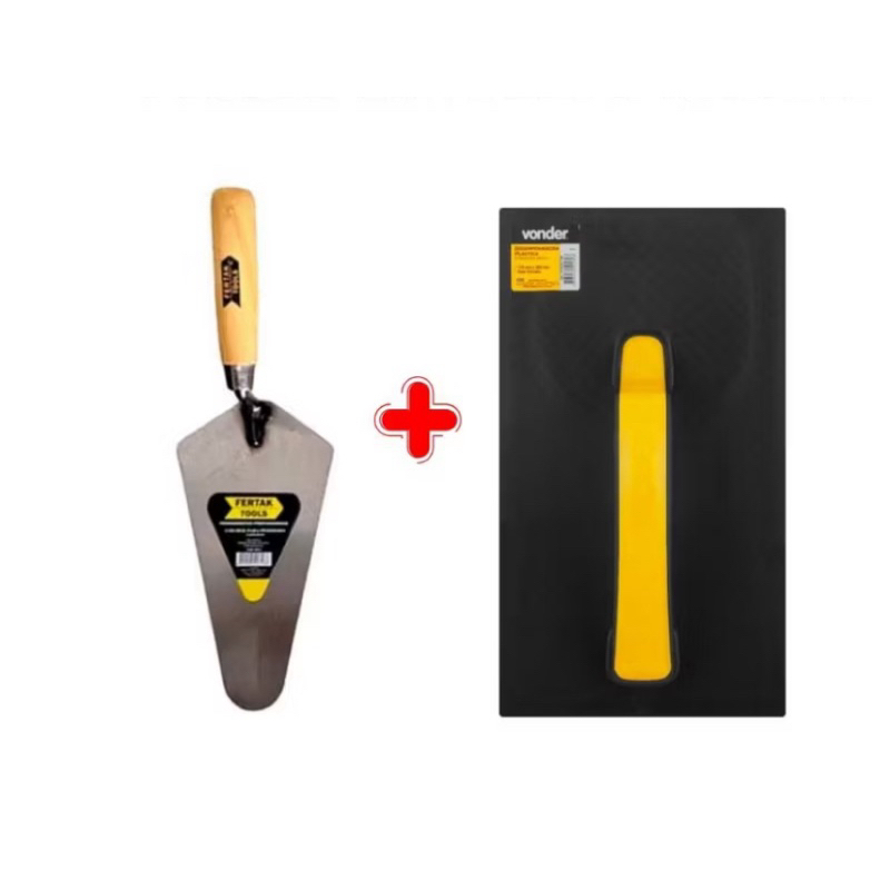 Kit Ferramentas Pedreiro Colher 8" e Desempenadeira Para Obra Construção Acabamento E Reboco