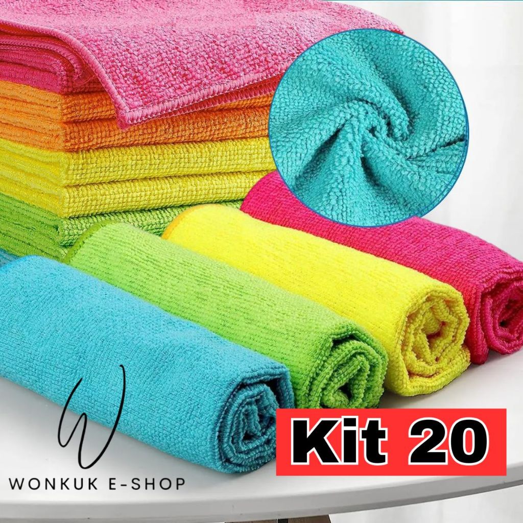 Kit 20 Panos De Limpeza Microfibra alta absorção Multiuso flanela automotivo em Oferta na Shopee