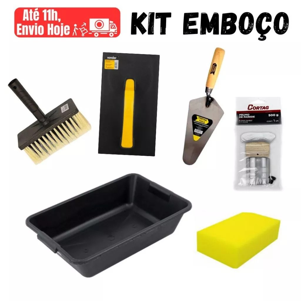 Kit Obra - Desempenadeira desemboladeira + Colher + Masseira 22L + prumo e acessórios Pedreiro super