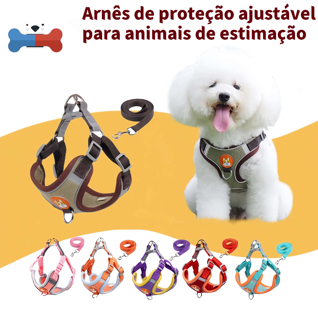 Coleira Peitoral coleira para cachorro com guia para pet pequenos e médios colete confortável