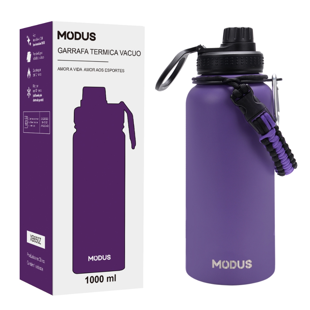 MODUS Garrafa Térmica 1000ml Squeeze Inox Academia Com Alça Para Segurar