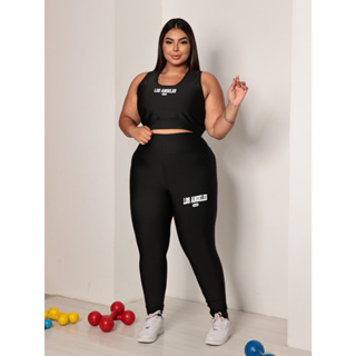 Conjunto Academia Fitness Plus Size Los Angeles Calça e Top em Oferta na Shopee