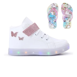 Tenis Infantil De Led Meninas Botinha Borboleta + Chinelo