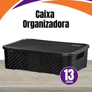 Caixa Organizadora Rattan Com Tampa 13 Litros Preto Cesto Organizador Multiuso em Oferta na Shopee