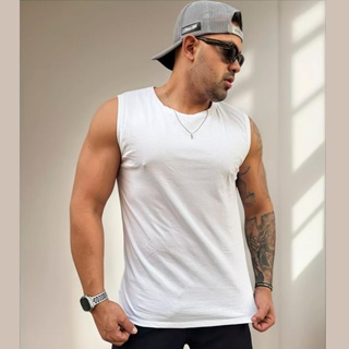 Regata Masculina Algodão Praia Verão Corrida e Academia em Oferta na Shopee