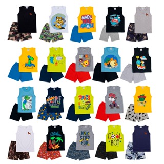 kit 8 Peças São 4 conjuntos masculino infantil  juvenil menino regata e bermuda tamanho 1 ao 10 em Oferta na Shopee