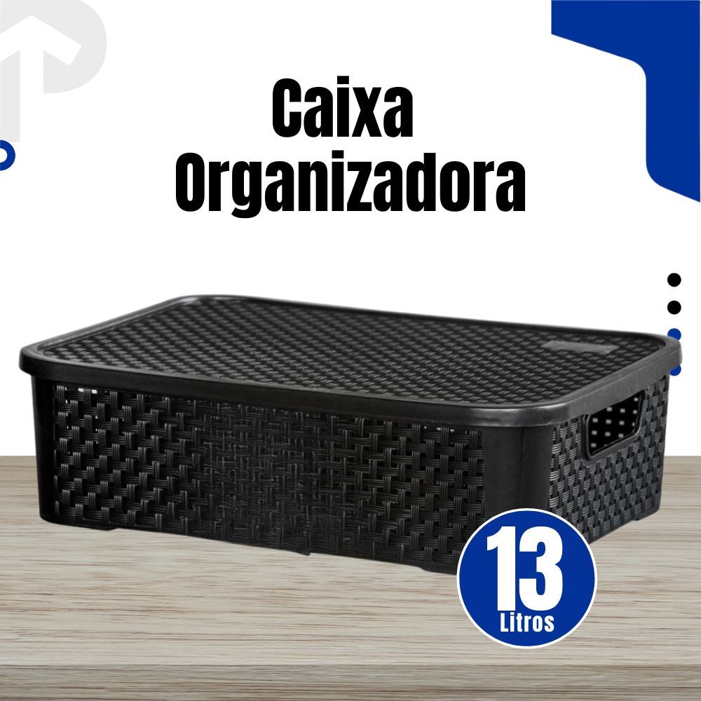 Cesto Rattan Preto 13 Litros – Organização Casa, Quarto, Escritório, Sala
