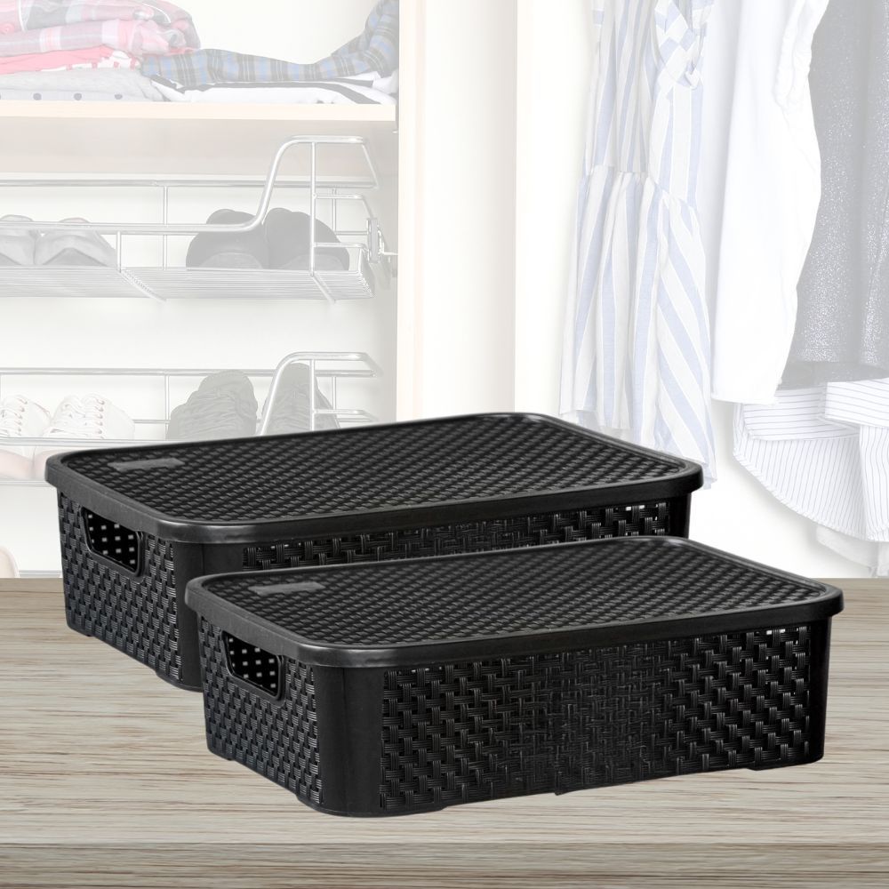 Cesto Rattan Preto 13 Litros – Organização Casa, Quarto, Escritório, Sala