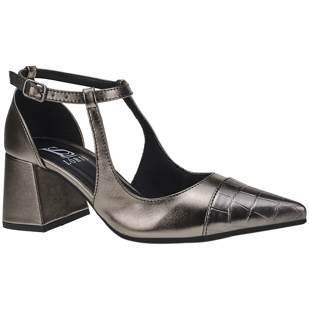 Scarpin Feminino Bico Fino com Salto Bloco Confortável Sapato Biqueira em Croco Fivela 18300 - Women Shoes