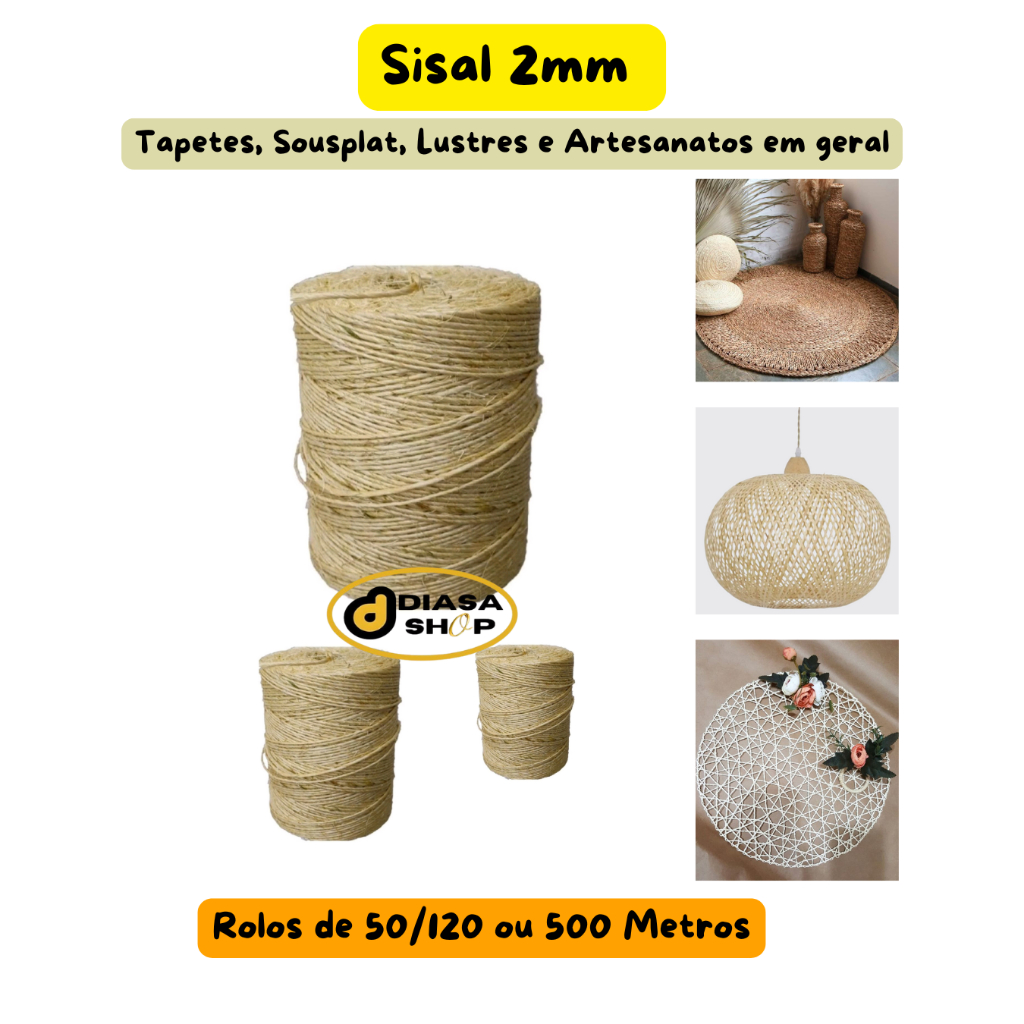 Sisal de 2mm até 500 metros para lustres, sousplat, tapetes artesanatos mais vendido