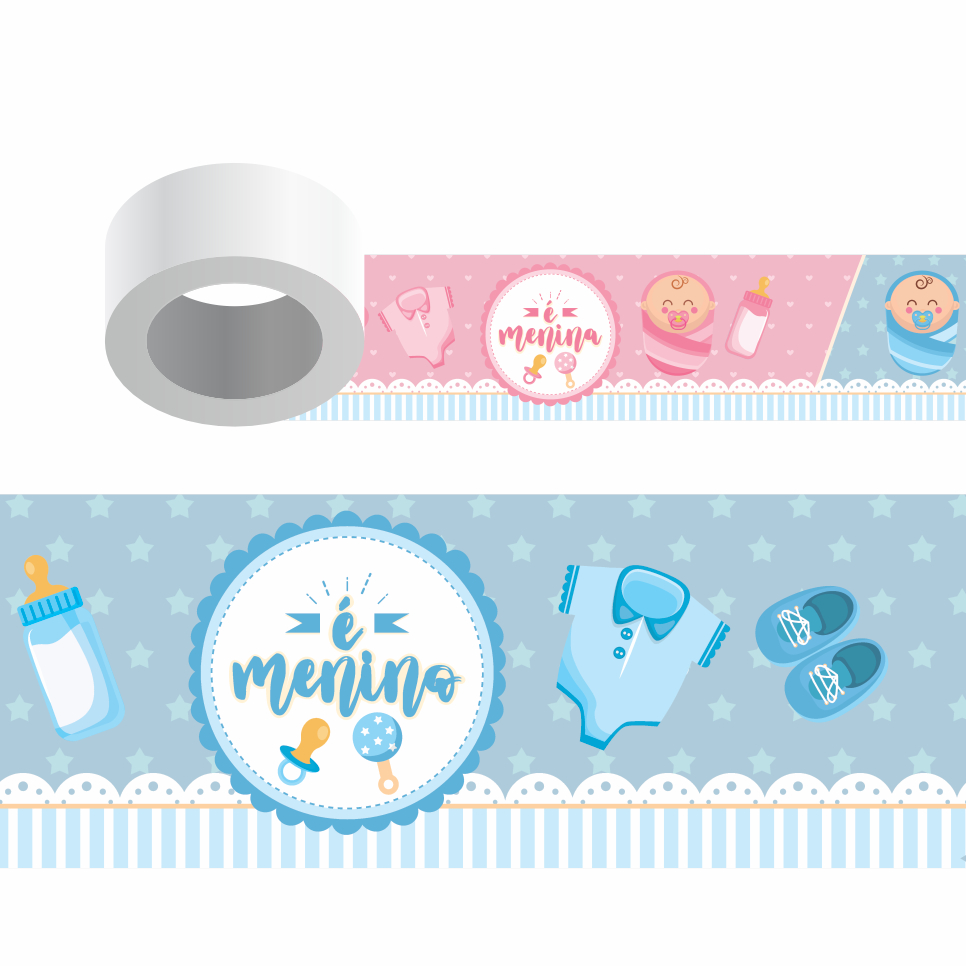 Chá Revelação Faixa Decorativa Kit com 2 Faixas Papel de Parede Border Faixa Adesiva Decoração  - CHÁ REVELAÇÃO- 01