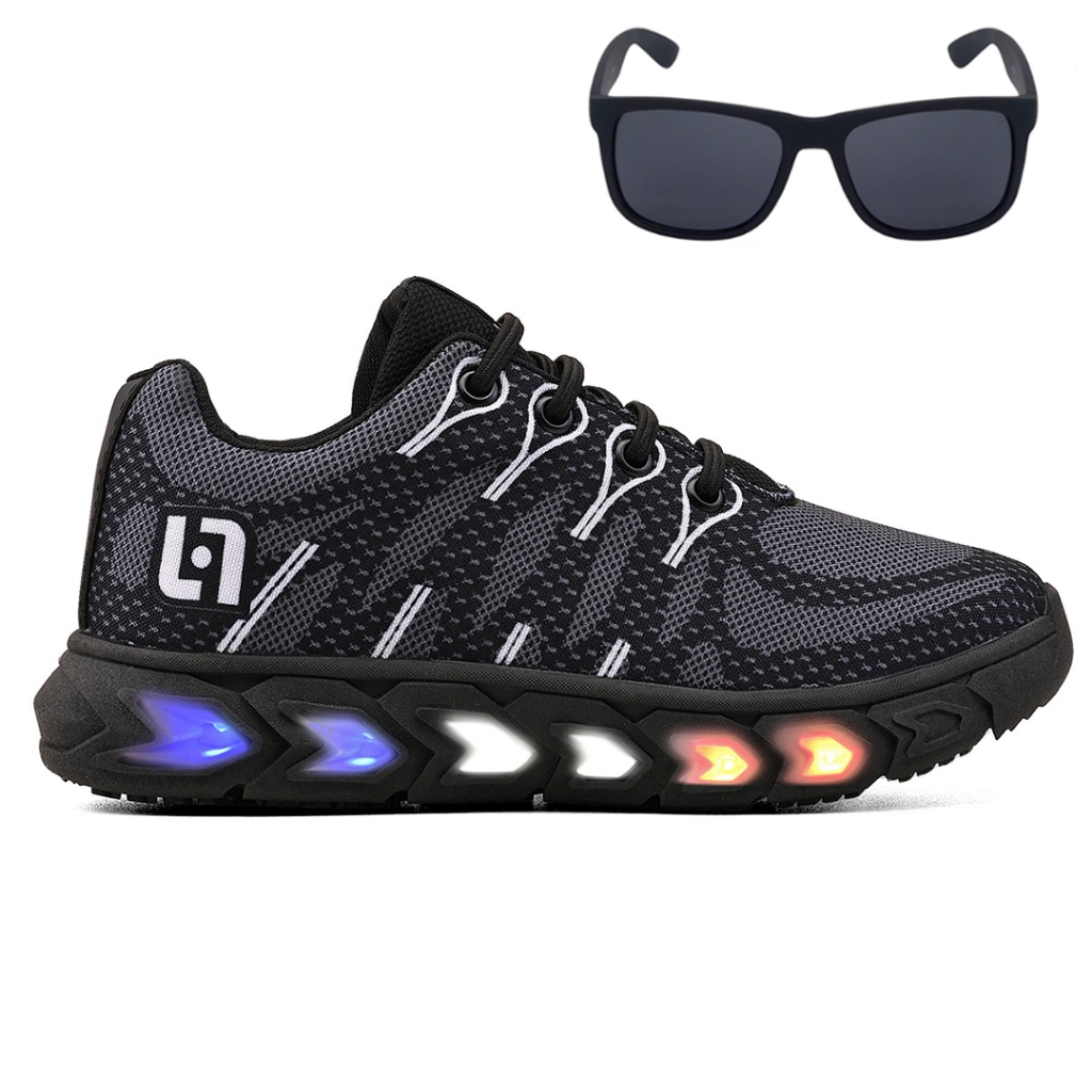 Tenis Infantil De Led Meninos Casual Preto Preto Com Luzes + Óculos em Oferta na Shopee