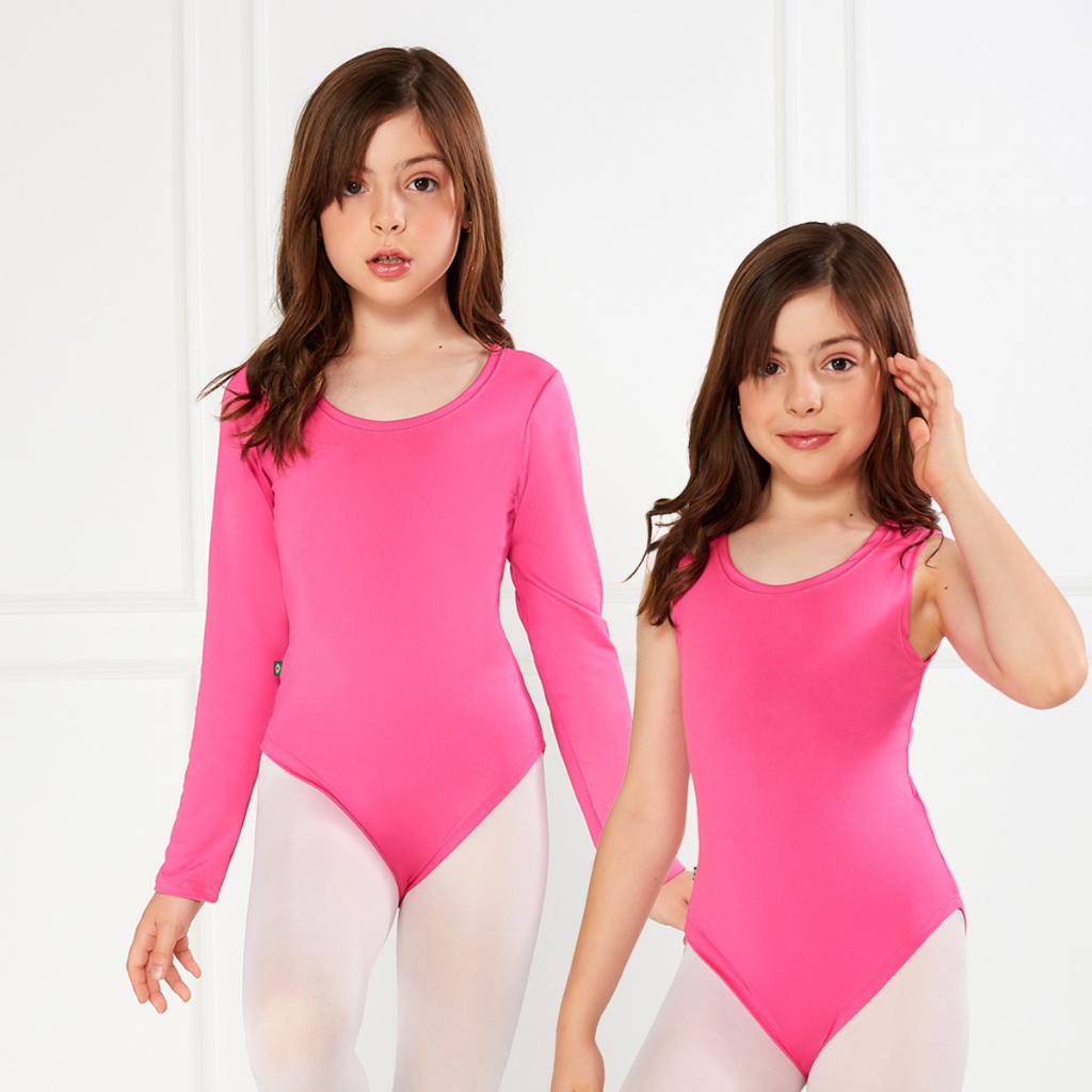 Roupa Infantil Menina Collant Manga Longa Ballet Bailarina Rosa Pink Body Regata Pink Rosa Branco Preto Dança