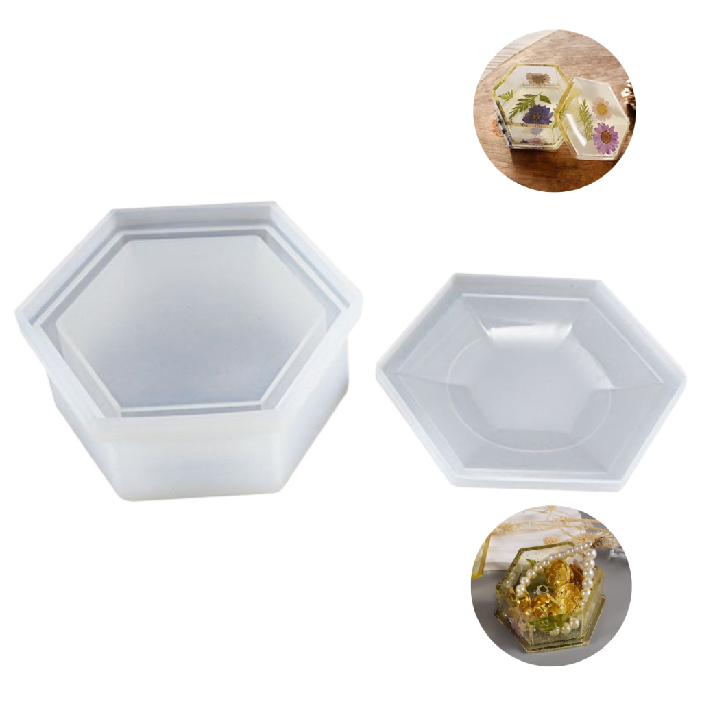 Molde Silicone Pote Tampa Vela Porta Joias Hexagono Resinas