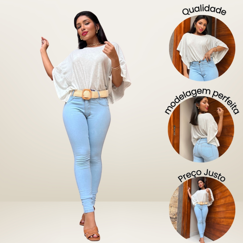 Calça Jeans Feminina Skinny Cintura Alta com Lycra Premium Confortavel em Oferta na Shopee