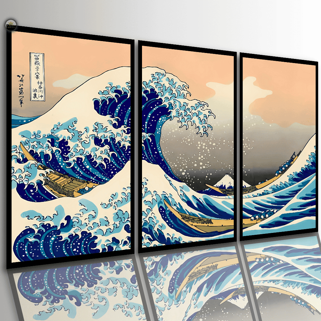 Quadros Decorativos Grande Onda de Kanagawa Hokusai | 3 Peças | 4K Sala Quarto em Oferta na Shopee