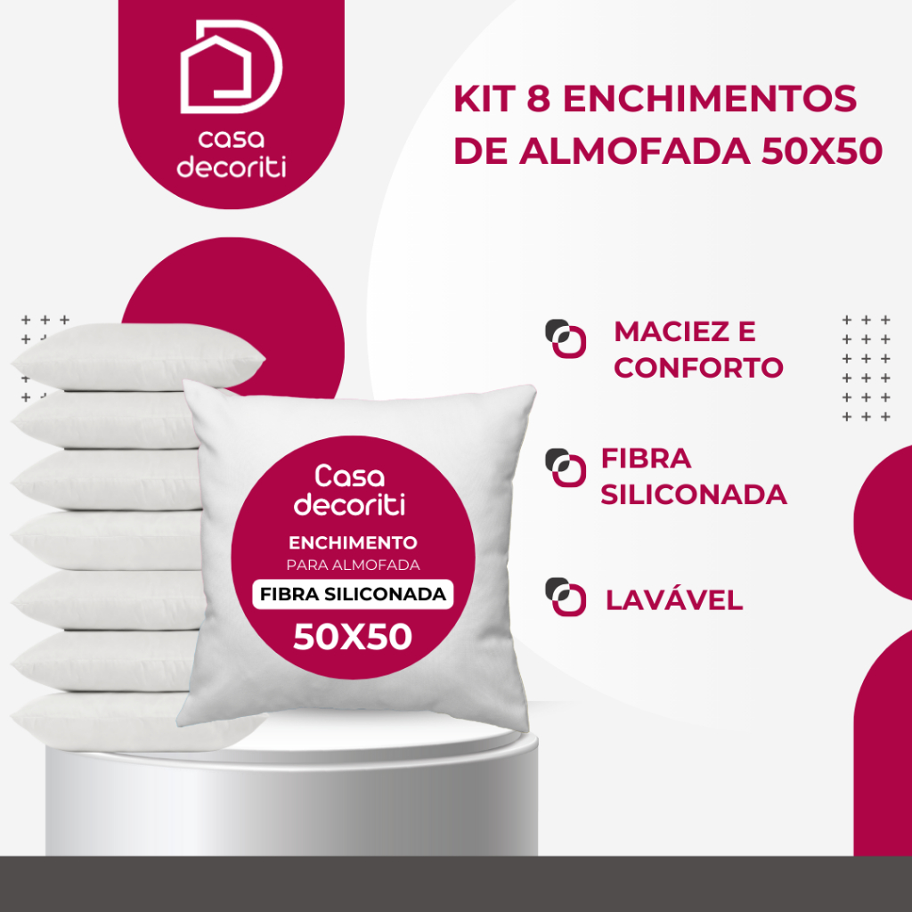 Kit de 8 Enchimento de Almofada 50x50 Refil em Fibra Siliconada