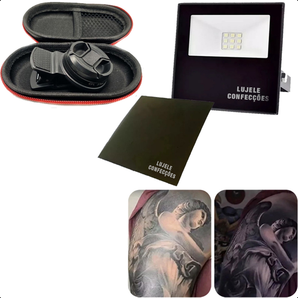 Kit Pelicula Polarizada Refletor Holofote 10w E Lente Filtro Cpl 37mm P/ Foto De Tattoo tatuagem